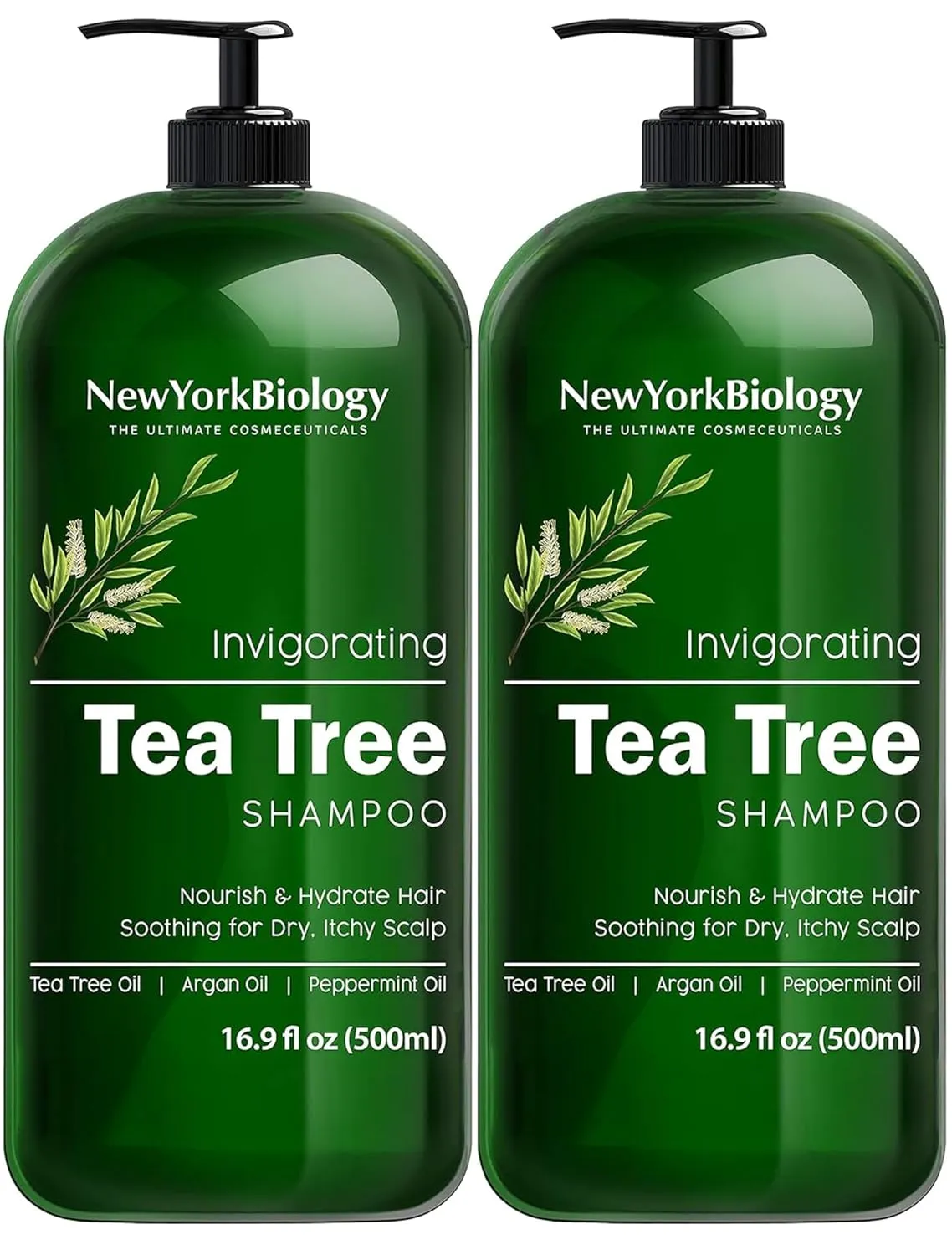 New York Biology Tea Tree Shampoo – Deep Cleanser – Relief for Dandruff and Dry Itchy Scalp – Therapeutic Grade - Helps Promote Hair Growth – 16.9 fl Oz - Pack of 2