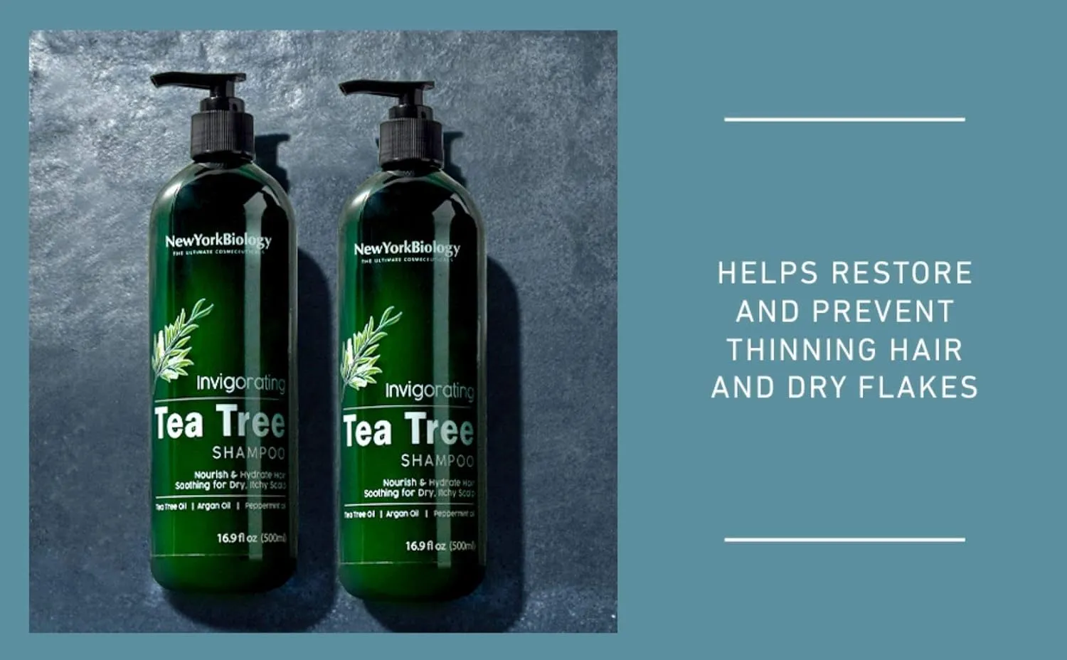 New York Biology Tea Tree Shampoo – Deep Cleanser – Relief for Dandruff and Dry Itchy Scalp – Therapeutic Grade - Helps Promote Hair Growth – 16.9 fl Oz - Pack of 2