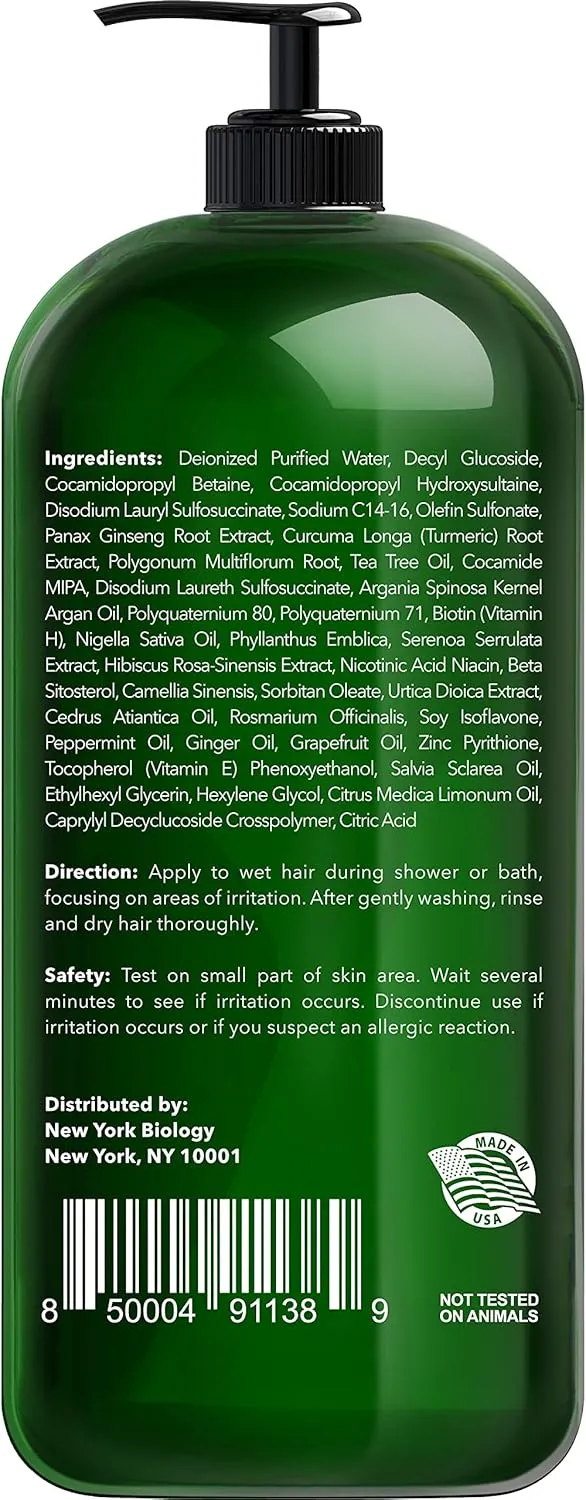 New York Biology Tea Tree Shampoo – Deep Cleanser – Relief for Dandruff and Dry Itchy Scalp – Therapeutic Grade - Helps Promote Hair Growth – 16.9 fl Oz - Pack of 2