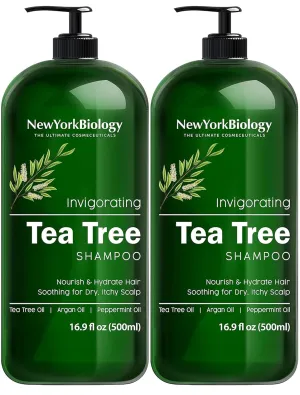 New York Biology Tea Tree Shampoo – Deep Cleanser – Relief for Dandruff and Dry Itchy Scalp – Therapeutic Grade - Helps Promote Hair Growth – 16.9 fl Oz - Pack of 2