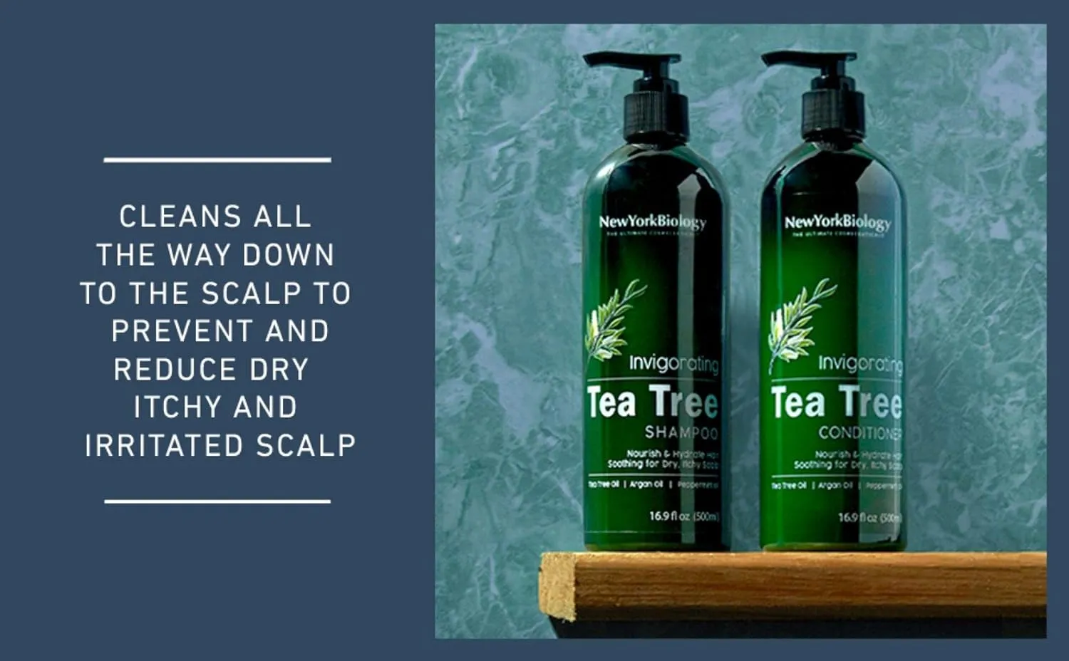 New York Biology Tea Tree Shampoo – Deep Cleanser – Relief for Dandruff and Dry Itchy Scalp – Therapeutic Grade - Helps Promote Hair Growth – 16.9 fl Oz - Pack of 2