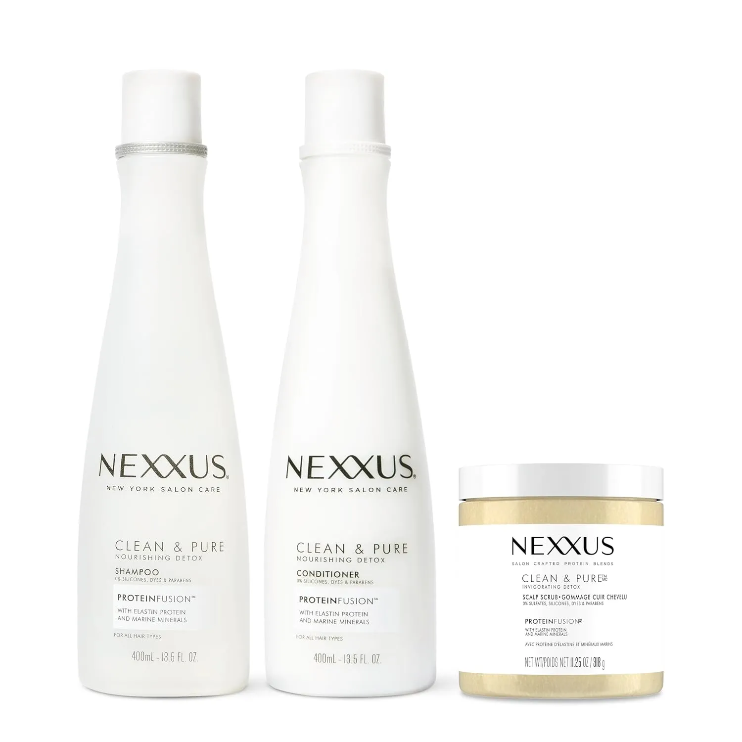 Nexxus Clean & Pure Hair Regimen Pack Shampoo, Conditioner and Scrub Detox Hair Products Sulfate Free, Silicone free, Paraben Free 3 Count