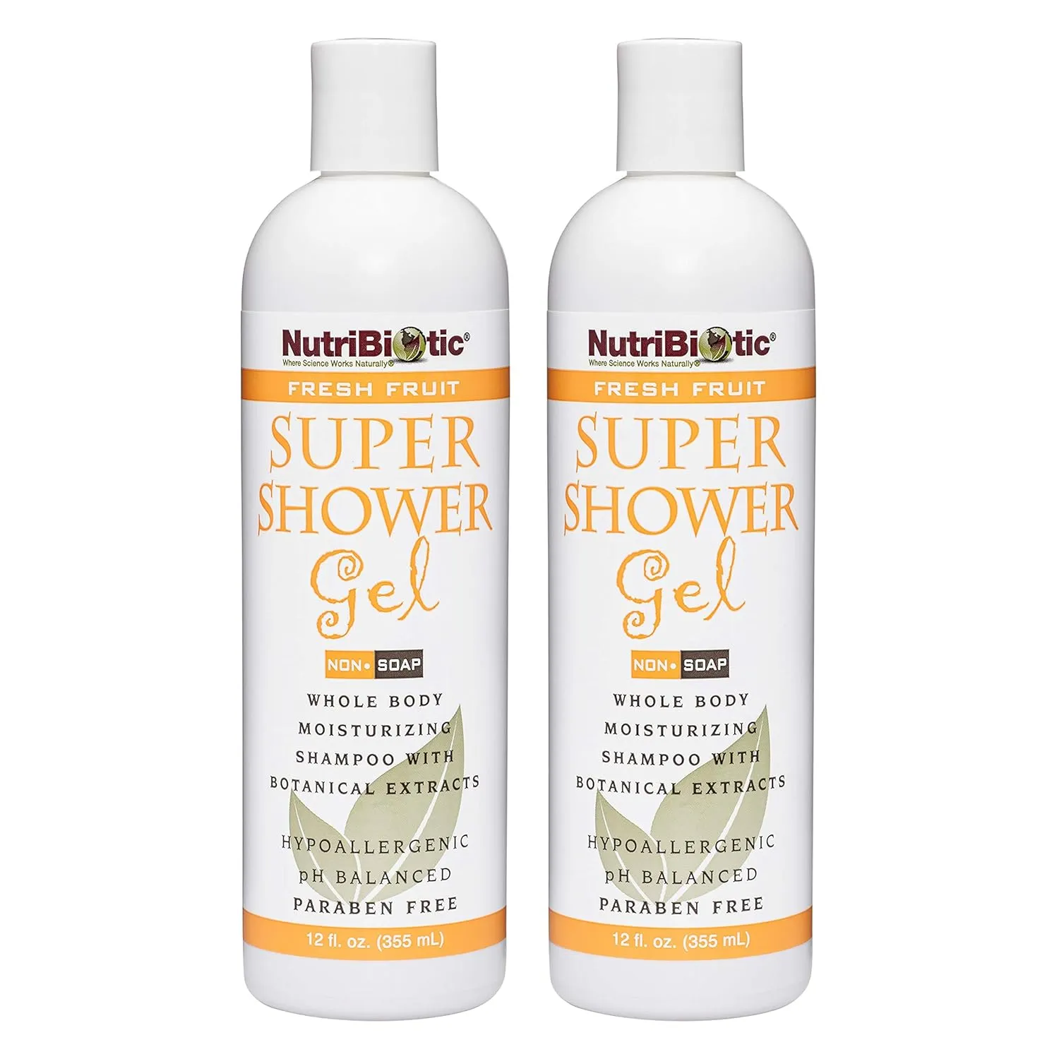 NutriBiotic – Fresh Fruit Super Shower Gel, 12 Oz Twin Pack | Whole Body Moisturizing Shampoo with GSE & Botanical Extracts | pH Balanced & Free of Gluten, Parabens, Sulfates, Dyes & Colorings
