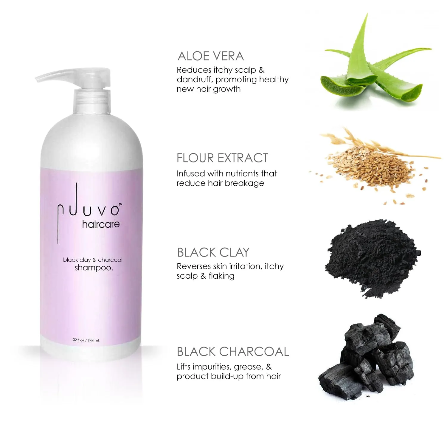 Nuuvo Haircare Black Clay & Charcoal Detox Shampoo - 32oz, Clarifying Shampoo, Cleanses Hair, Removes Product Build Up, Soothes Scalp Irritation & Dandruff, Salon-Quality, Use on All Hair Types