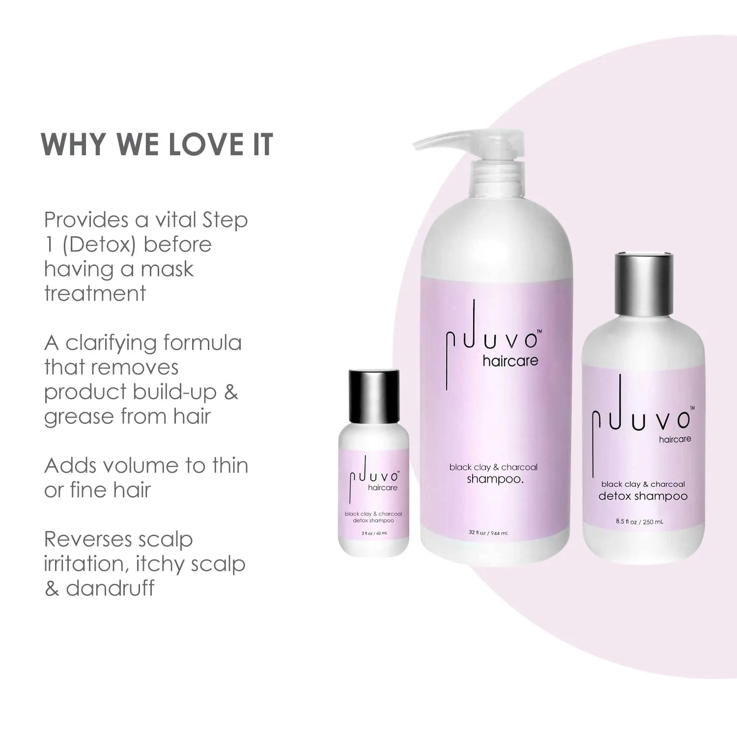 Nuuvo Haircare Black Clay & Charcoal Detox Shampoo - 32oz, Clarifying Shampoo, Cleanses Hair, Removes Product Build Up, Soothes Scalp Irritation & Dandruff, Salon-Quality, Use on All Hair Types