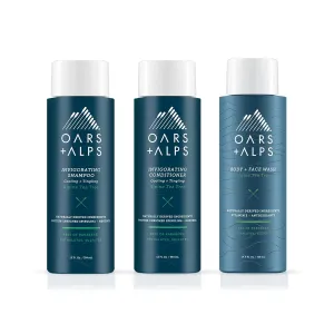 Oars   Alps Men's Sulfate Free Hair Shampoo, Conditioner, and Body Wash Kit, Moisturizing Skin Care Infused with Witch Hazel and Tea Tree Oil, Alpine Tea Tree Scent