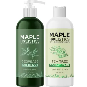 Oily Hair and Scalp Shampoo and Conditioner by Degrease - Oil-Control Haircare for Men and Women, Sulfate, Silicone and Paraben-Free with Pure Essential Oils, 16oz Each