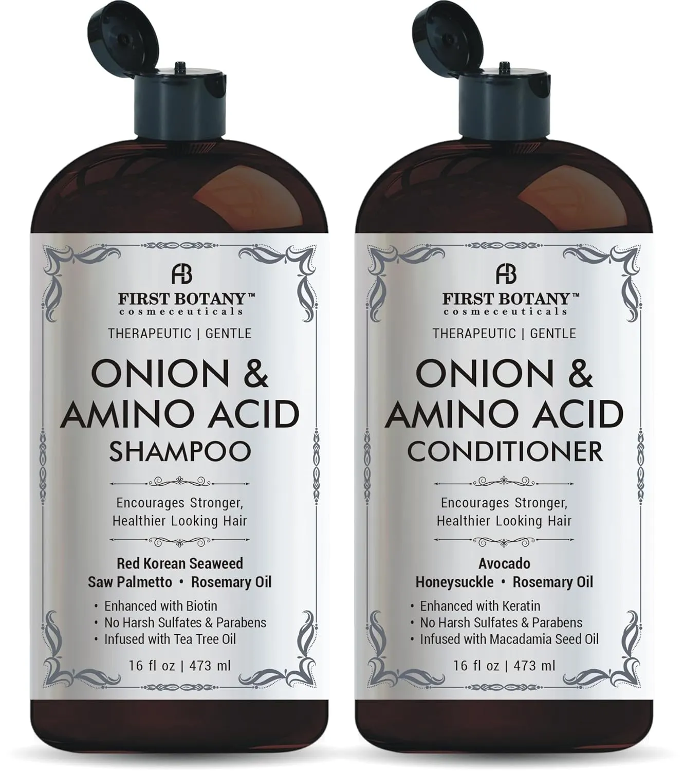 Onion & Amino Acid Shampoo and Conditioner Set – Hair Growth & Strengthening Formula with Biotin, Keratin & Argan Oil – Sulfate-Free, Made in USA - 16 fl oz x 2