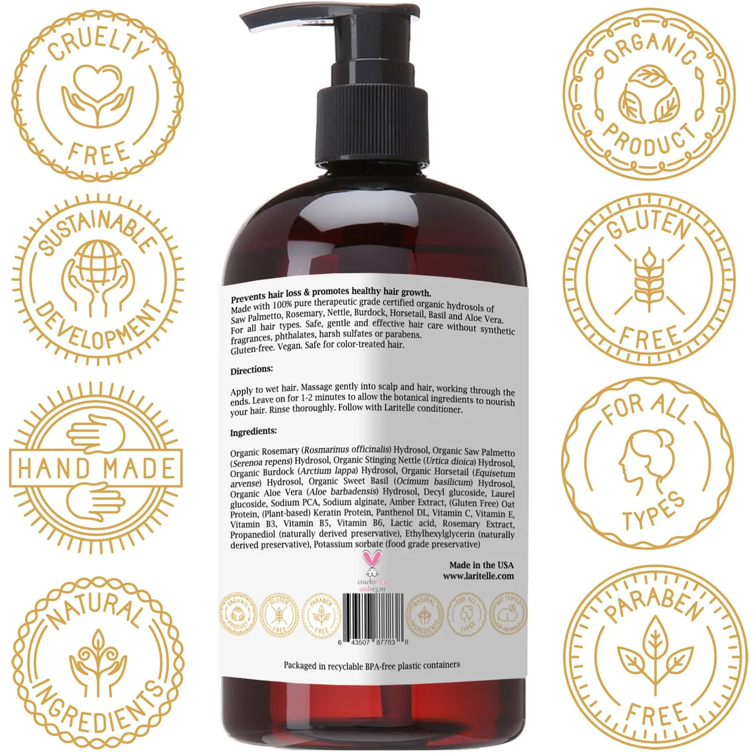 Organic Unscented Shampoo | Hair Strengthening & Clarifying | Hypoallergenic, Sulfate-Free | With Rosemary & Saw Palmetto