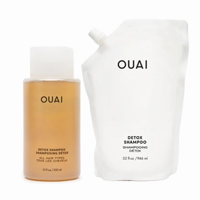 OUAI Detox Shampoo   Refill - Clarifying Shampoo for Build Up, Oil, Product & Hard Water - Apple Cider Vinegar & Keratin for Clean, Refreshed Hair - Sulfate Free Hair Care (2 Count, 10 Oz/32 Oz)