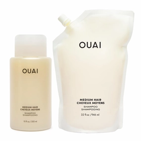 OUAI Medium Shampoo   Refill - Hydrating Shampoo with Coconut Oil, Babassu, Kumquat Extract and Keratin - Strengthens, Nourishes and Adds Shine - Sulfate Free Hair Care Products (2 Count, 10 Oz/32 Oz)