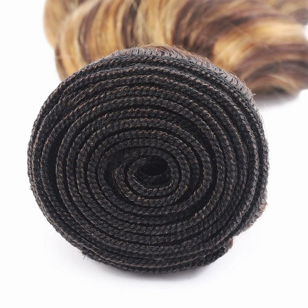 P4/27 Highlight Blonde Bundles Human Hair Deep Wave Bundles 12 14 16 Inch Human Hair Weave 3 Bundle Unprocessed Brazilian Virgin Hair Brown Deep Wave Human Hair Extensions 50 Grams/Bundle