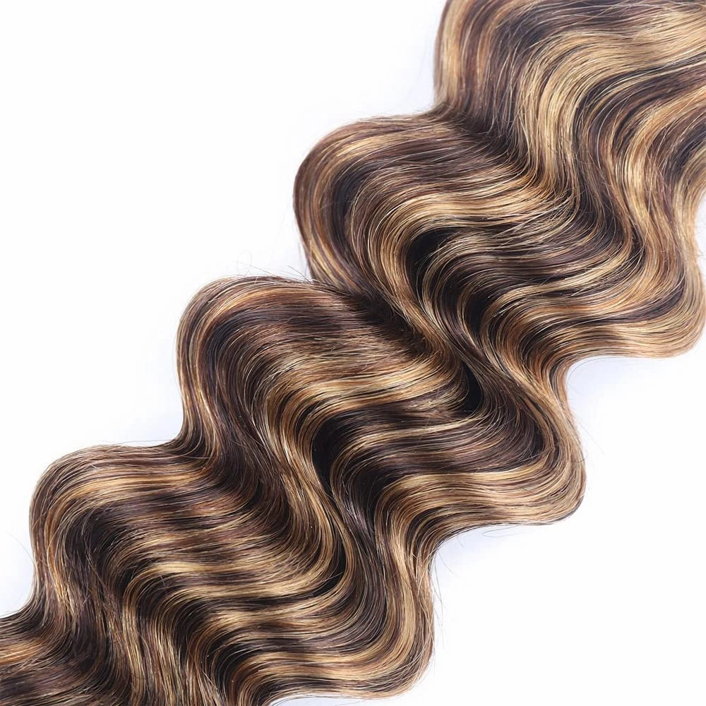 P4/27 Highlight Blonde Bundles Human Hair Deep Wave Bundles 12 14 16 Inch Human Hair Weave 3 Bundle Unprocessed Brazilian Virgin Hair Brown Deep Wave Human Hair Extensions 50 Grams/Bundle