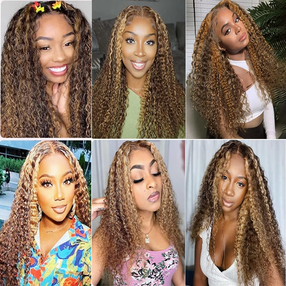 P4/27 Highlight Blonde Bundles Human Hair Water Wave Bundles 12 14 16 Inch Human Hair Weave 3 Bundle Unprocessed Brazilian Virgin Hair Brown Water Wave Human Hair Extensions 50 Grams/Bundle
