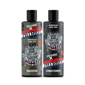 Patriot American Pine Tar Shampoo & Conditioner Set for Men by Grenade Grooming, Soothes Dry Flaky Itchy Scalp, Armed Forces & Military Enthusiasts Gift, American Made 16oz 2 Pack