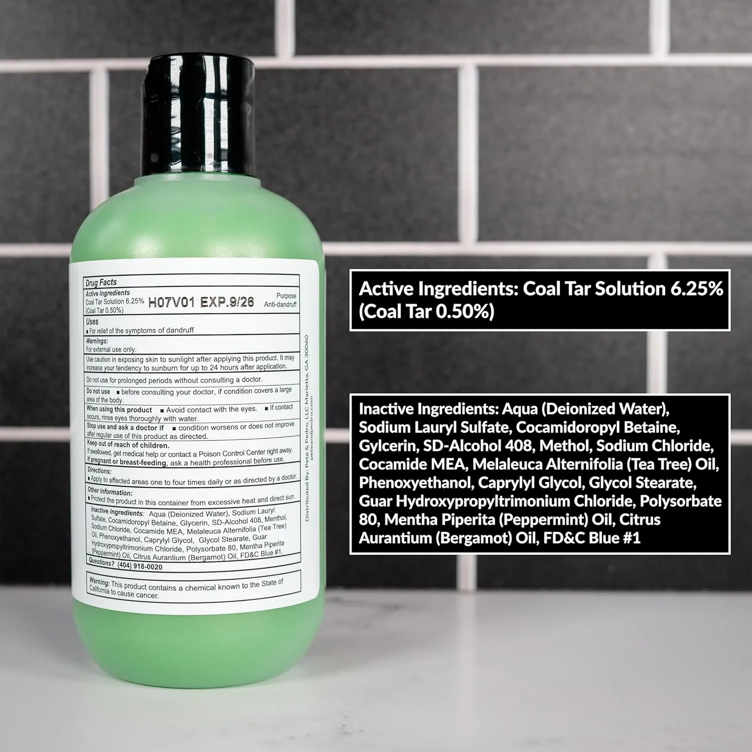 Pete & Pedro CONTROL Extra-Strength Dandruff & Anti-Itch Hair Shampoo - Men & Women | Medicated Treatment, Coal Tar, Peppermint, Tea Tree Oil For Dry Flakes & Itchy Scalp | Shark Tank Featured, 8.5 oz