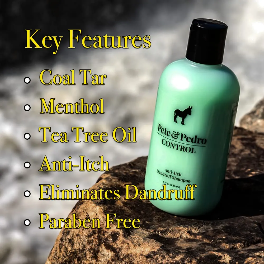 Pete & Pedro CONTROL Extra-Strength Dandruff & Anti-Itch Hair Shampoo - Men & Women | Medicated Treatment, Coal Tar, Peppermint, Tea Tree Oil For Dry Flakes & Itchy Scalp | Shark Tank Featured, 8.5 oz