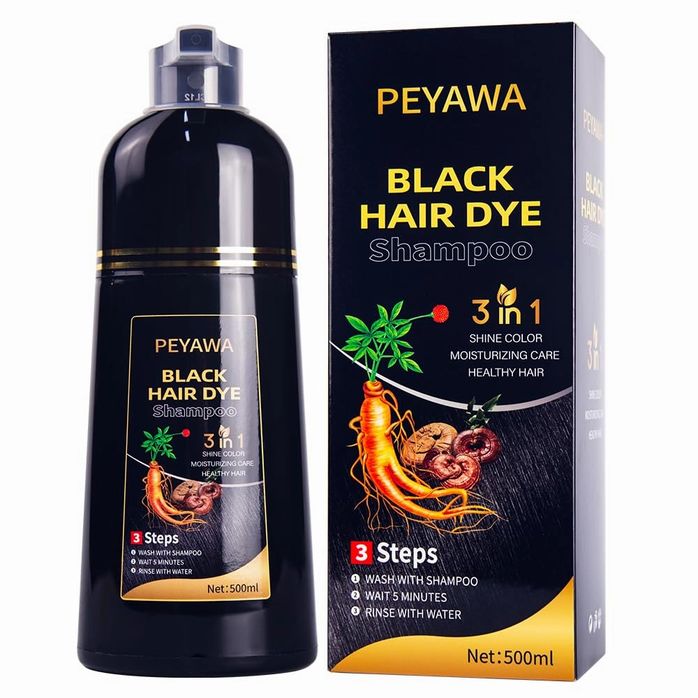 PEYAWA-Herbal 3-in-1 Hair Dye Shampoo for Gray Coverage – Black Color, 500ml for Men & Women