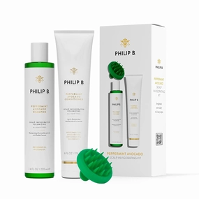 PHILIP B. Peppermint Avocado Scalp Invigorating Kit - Includes Shampoo (7.4 oz), Conditioner (6 oz) and Scalp Massager
