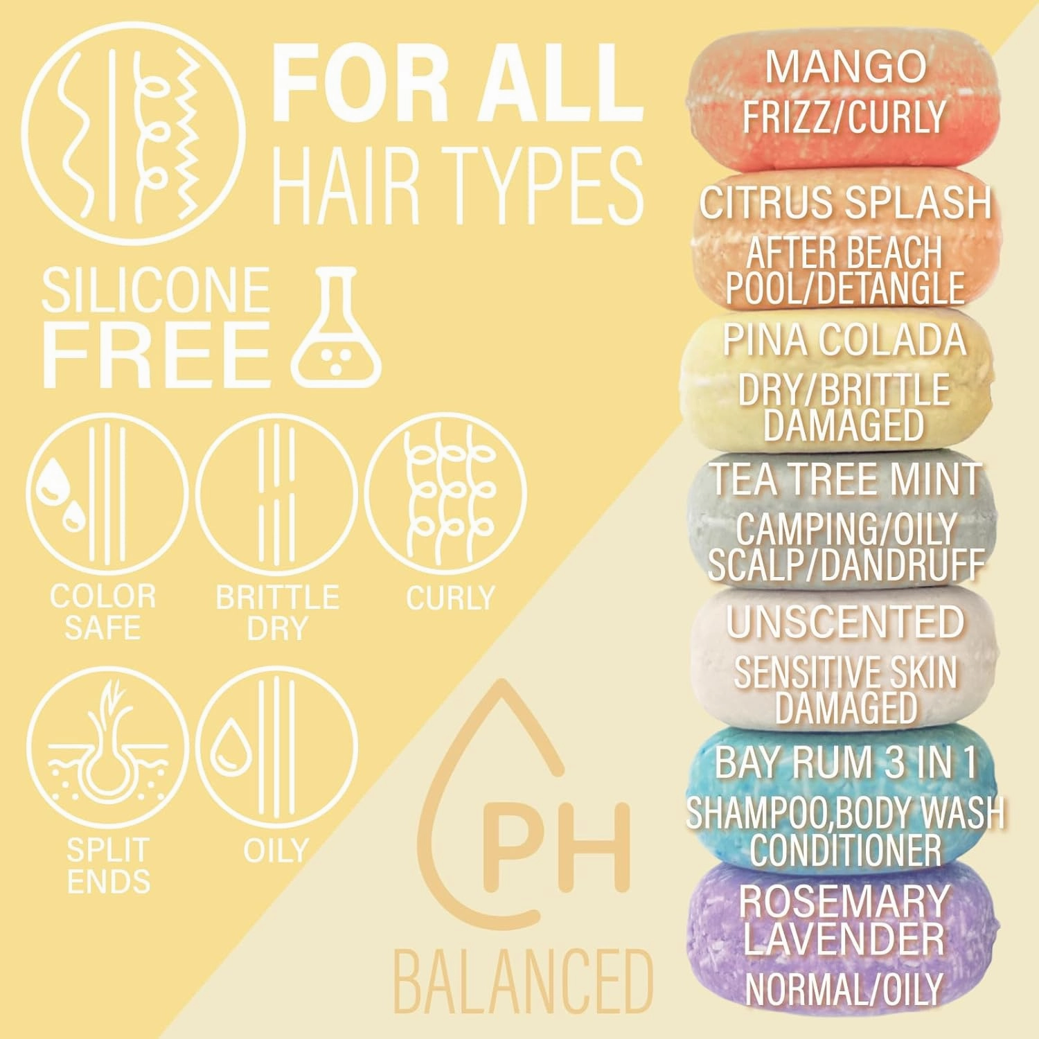 Pina Colada Shampoo Bar for Dry & Damaged Hair – Vegan, Sulfate-Free, Moisturizing & Nourishing – Best for Curly & Frizzy Hair – Made in the USA, Up to 60 Washes, Ideal Travel Shampoo
