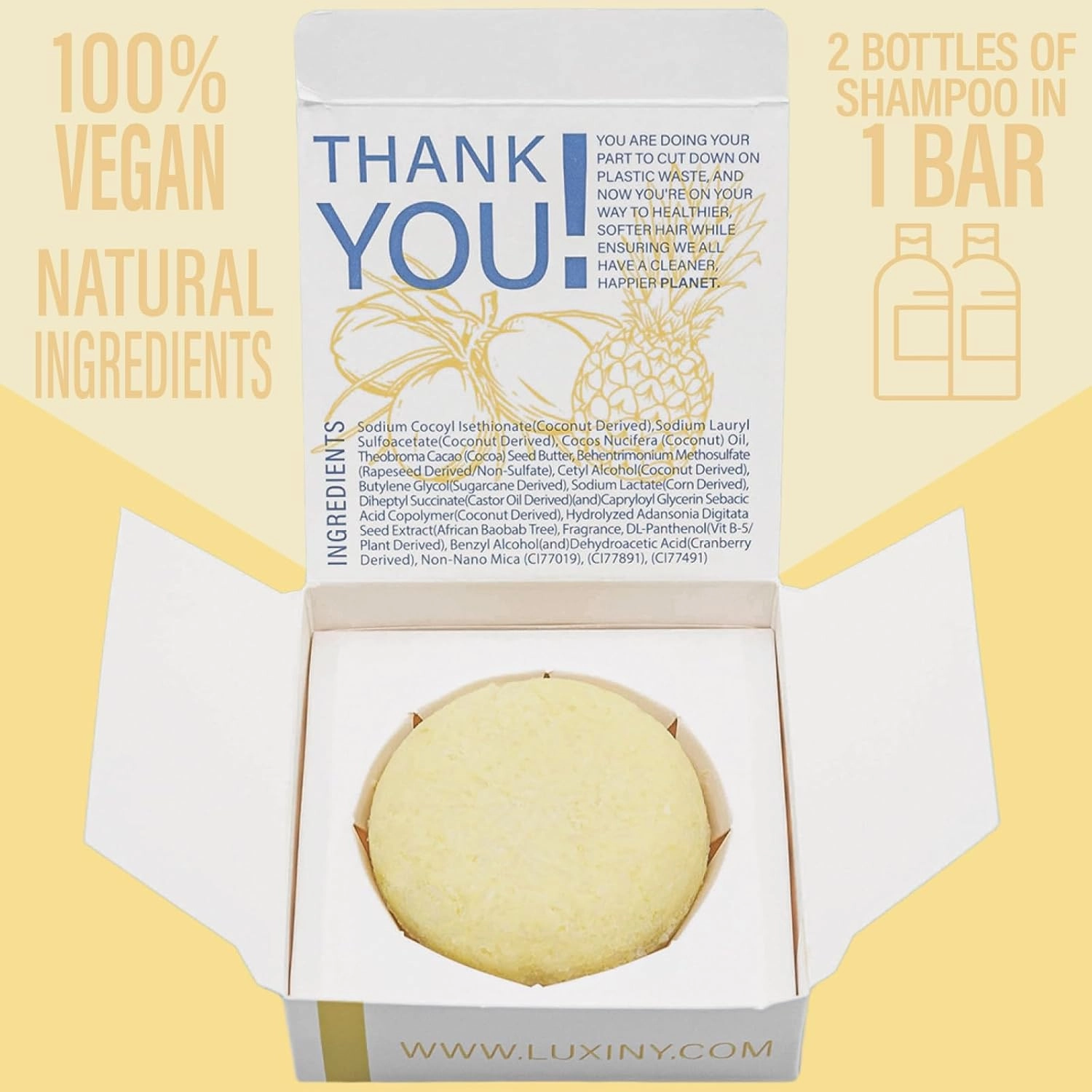 Pina Colada Shampoo Bar for Dry & Damaged Hair – Vegan, Sulfate-Free, Moisturizing & Nourishing – Best for Curly & Frizzy Hair – Made in the USA, Up to 60 Washes, Ideal Travel Shampoo