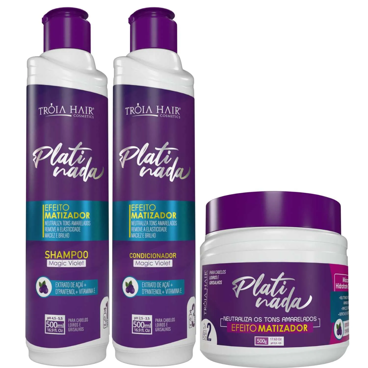 Platinada Kit – Complete Care for Blonde, Highlighted, Gray, and Platinum Hair – Tróia Cosmetic 50.72 fl.oz