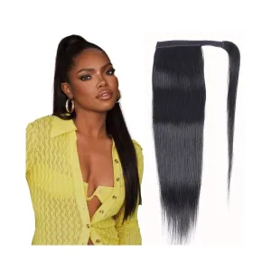 Ponytail Extension Ponytail Extension Human Hair Wrap Around Clip in Hair Piece 8-32 Inch Brazilian Remy Hair Straight Ponytail Hair Extensions with Magic Paste Pony Tail Hair(8 Inch)