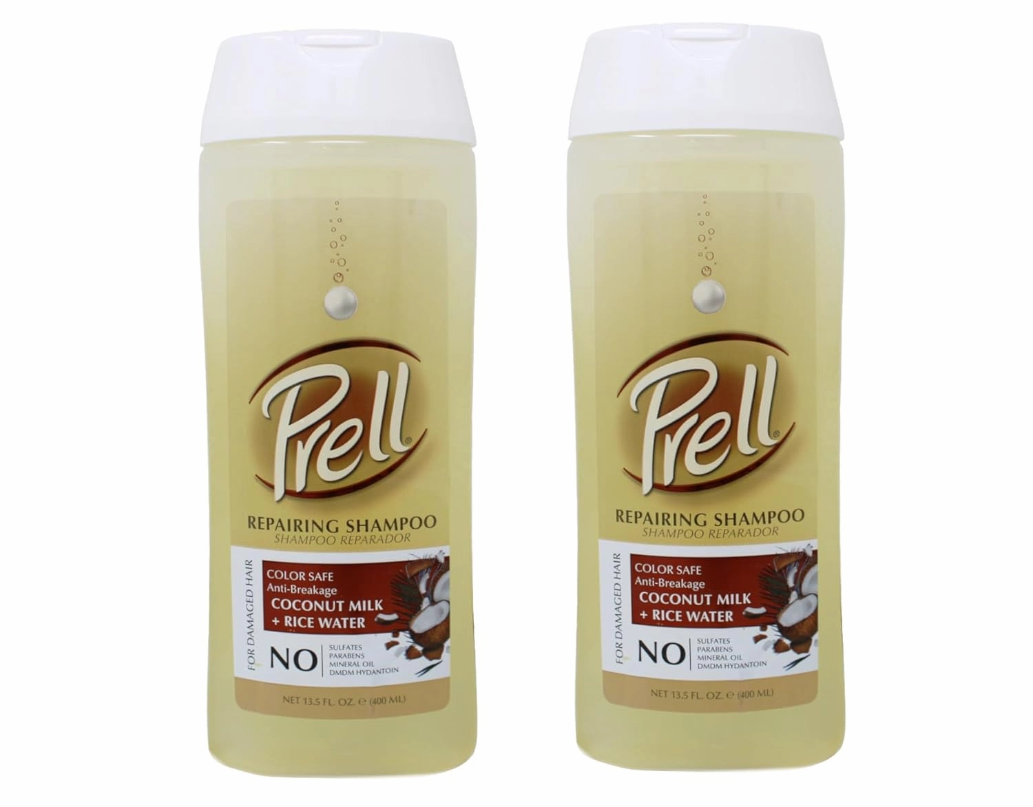 Prell Coconut Milk   Rice Water Color Safe Anti-Breakage Repairing Shampoo for Damaged Hair, 13.5 fl.oz (Pack of 2)