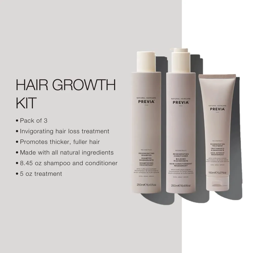 PREVIA Reconstruct Regenerating Hair Growth Kit for Damaged Hair Hydrating Shampoo Moisturizing Conditioner & Hair Treatment with White Truffle Sulfate & Paraben-Free Hair Repair 8.45 oz & 5 oz