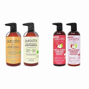 PURA D'OR Anti-Thinning Biotin Shampoo & Conditioner Set, Maximum Defense Coal-Tar Strong Scented DHT Blocker & Apple Cider Vinegar Thin2Thick Set (16oz x 2) ACV Shampoo & Conditioner