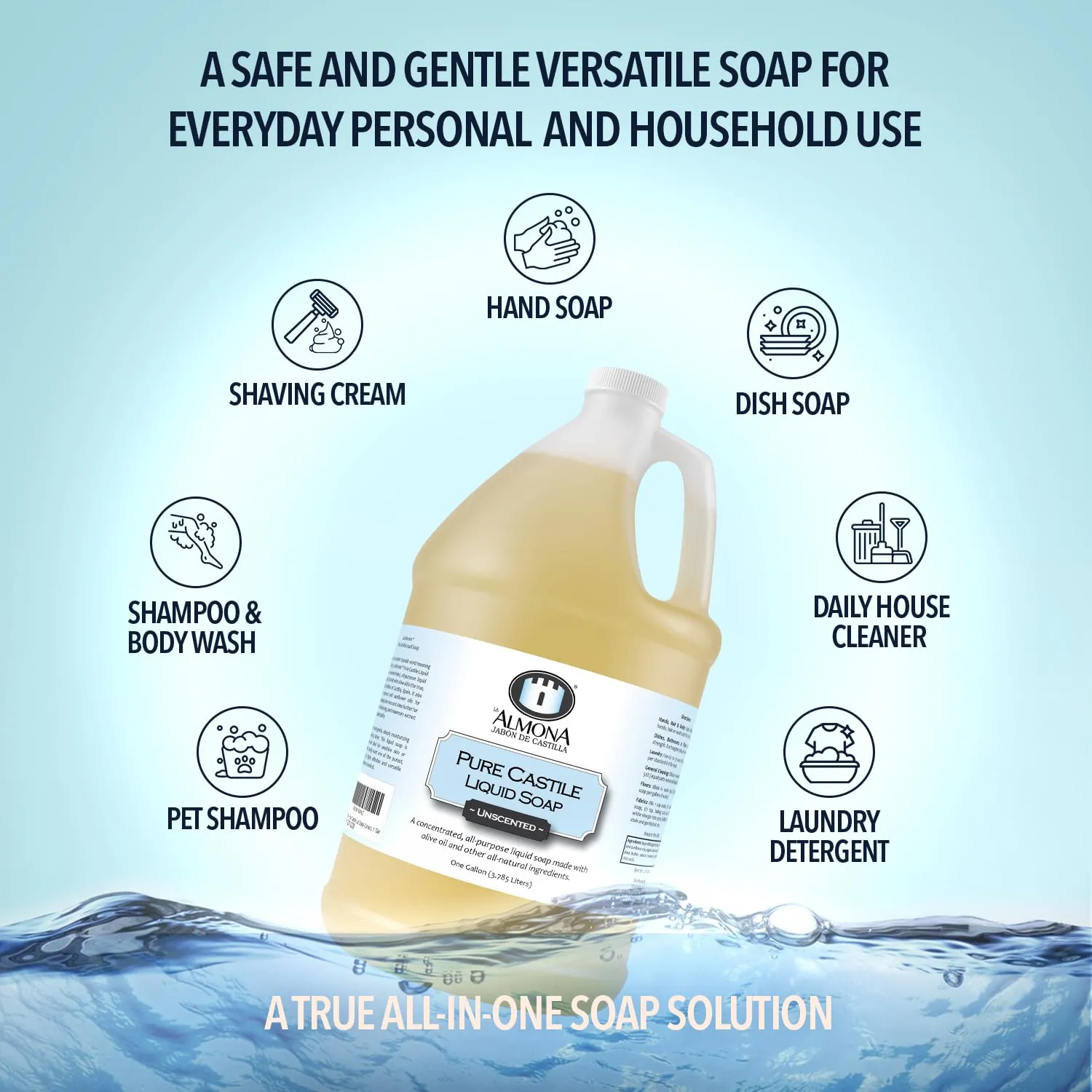 Pure Castile Liquid Soap, ORANGE, 1 Gallon - Multipurpose: Hands, Face, Body, Laundry, Dishes & More - For Sensitive Skin, All-Natural Ingredients, Scented with Essential Oils