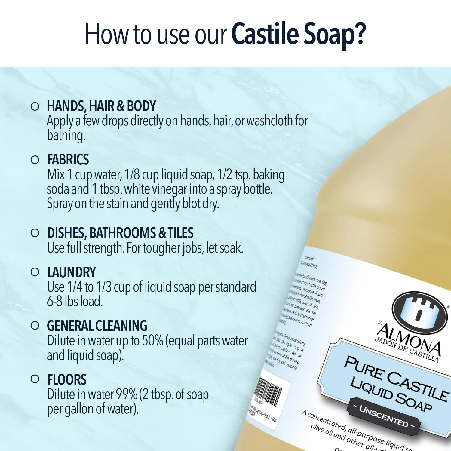 Pure Castile Liquid Soap, ORANGE, 1 Gallon - Multipurpose: Hands, Face, Body, Laundry, Dishes & More - For Sensitive Skin, All-Natural Ingredients, Scented with Essential Oils
