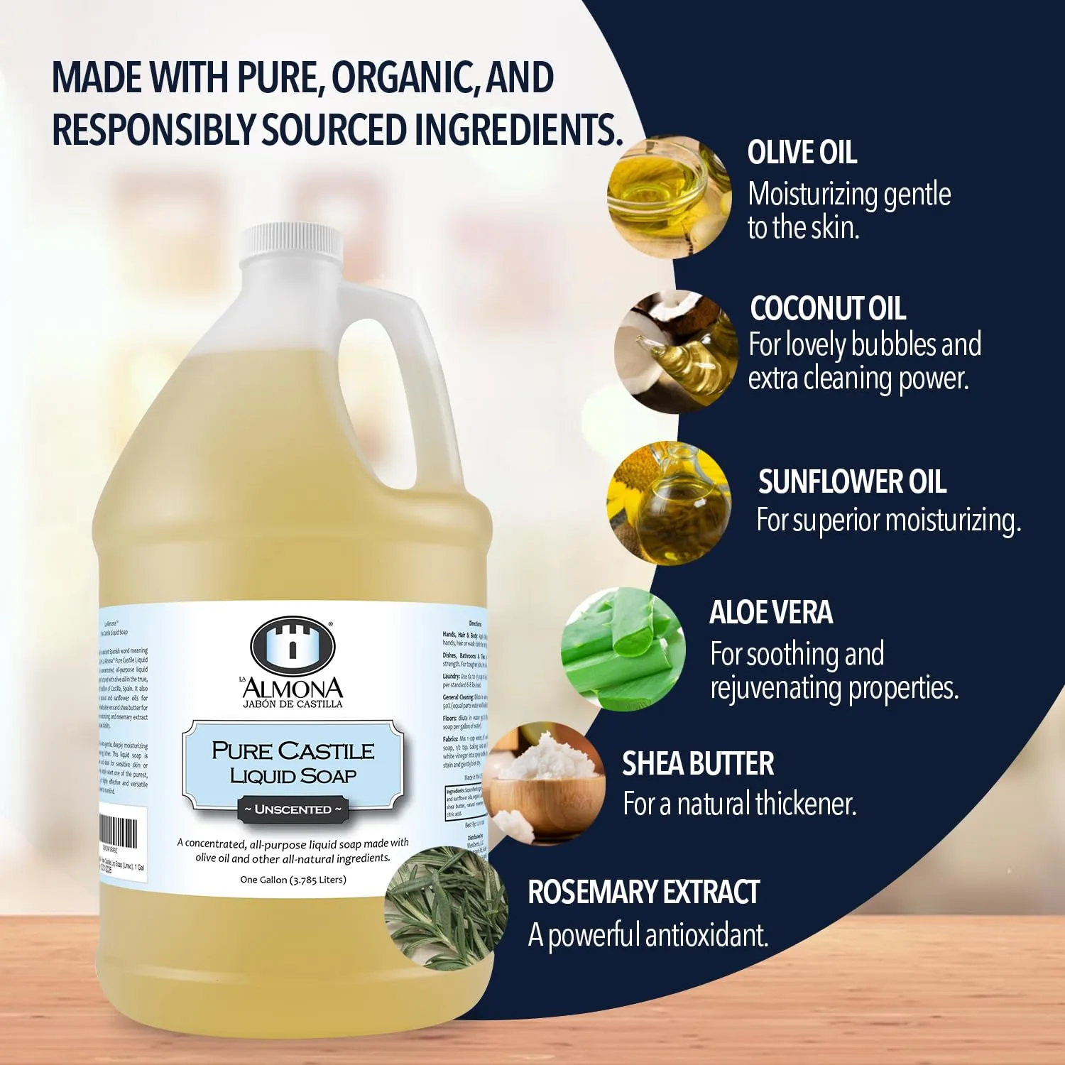 Pure Castile Liquid Soap, ORANGE, 1 Gallon - Multipurpose: Hands, Face, Body, Laundry, Dishes & More - For Sensitive Skin, All-Natural Ingredients, Scented with Essential Oils