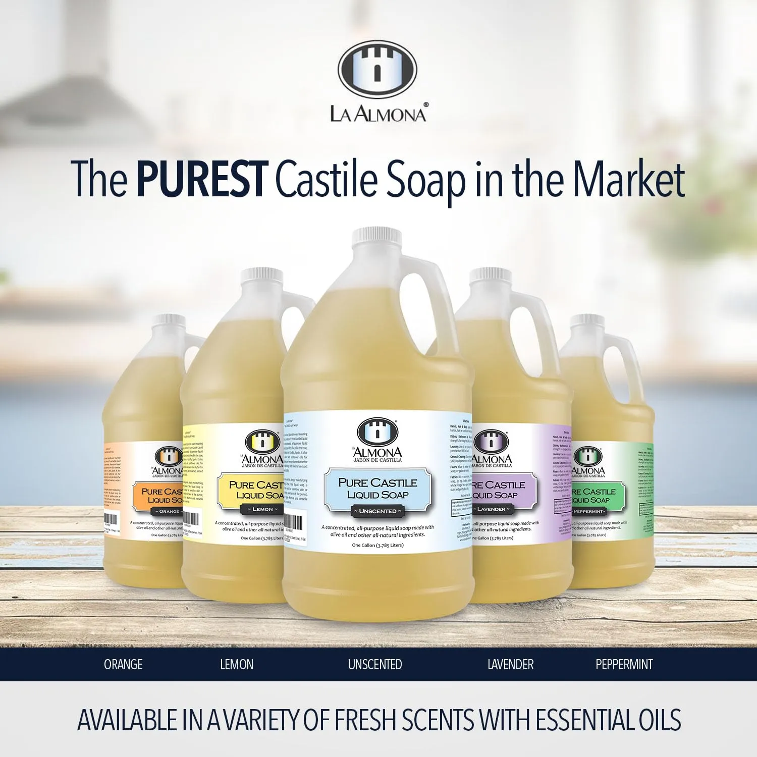 Pure Castile Liquid Soap, ORANGE, 1 Gallon - Multipurpose: Hands, Face, Body, Laundry, Dishes & More - For Sensitive Skin, All-Natural Ingredients, Scented with Essential Oils