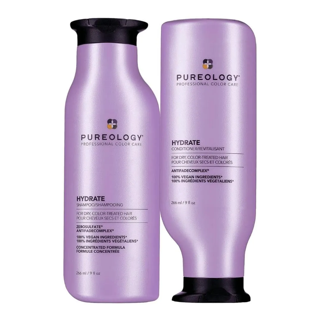 Pureology Hydrate Moisturizing Shampoo & Conditioner Set - For Medium to Thick Dry and Color Treated Hair, Softens and Deeply Hydrates, Sulfate-Free