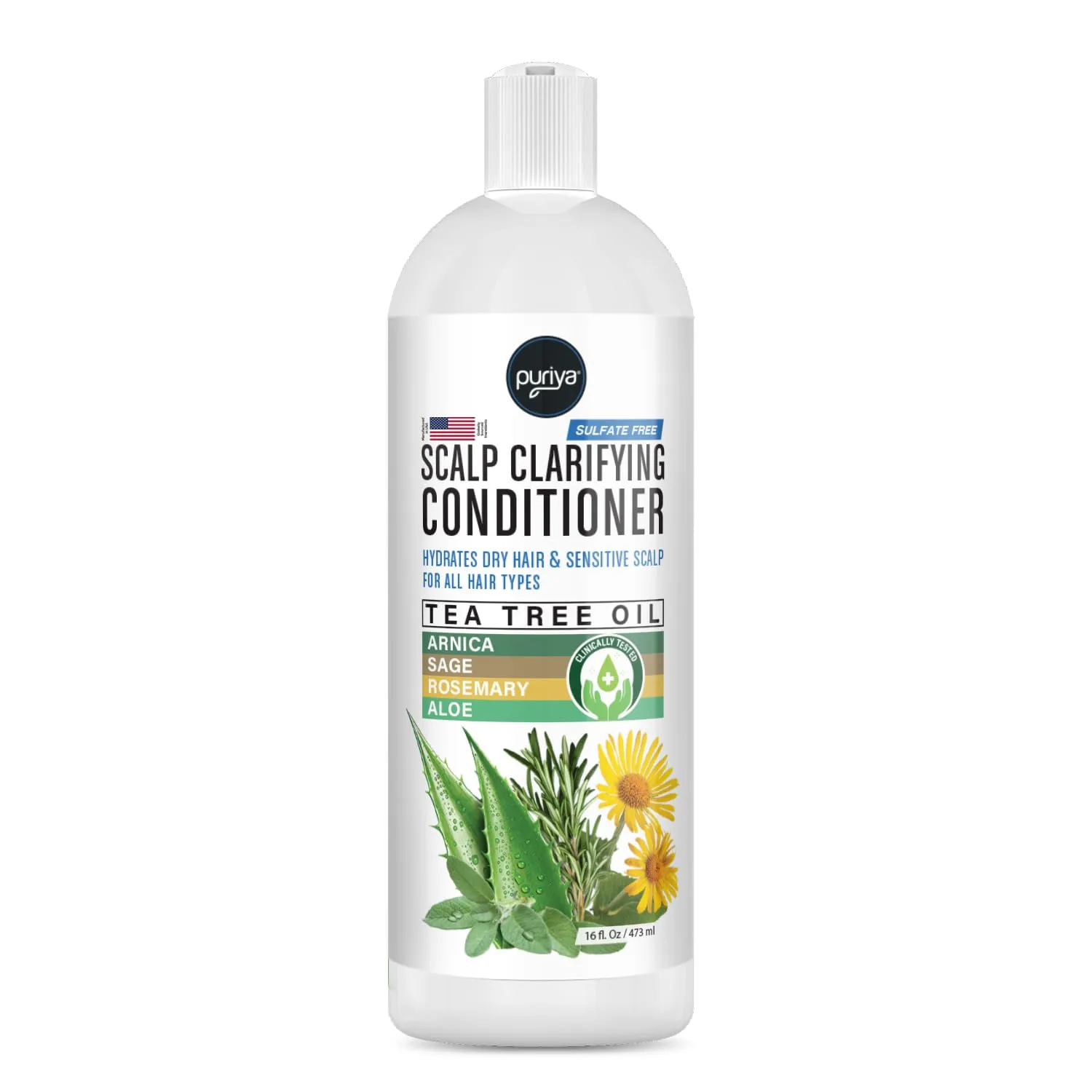 Puriya Sulfate Free Hair Conditioner with Tea Tree Oil, Moisturizing Treatment for Dry, Itchy, Flaky Scalp and Damaged Hair, For Men and Women, 16 Ounce