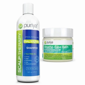 Puriya Sulfate Free Scalp Clarifying Shampoo and Breathe Ease Balm Bundle Set, Chest Rub Cream for Congestion Relief, Hydrating Treatment of Dry Scalp