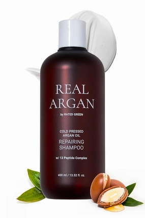 RATED GREEN REAL ARGAN Repairing Shampoo - Hair Strengthening Shampoo for Dry Damaged Hair | Organic Shampoo for Men & Women w/ 13 Peptide Complex | Hair Restore Shampoo for Dry Hair (13.52 fl oz)