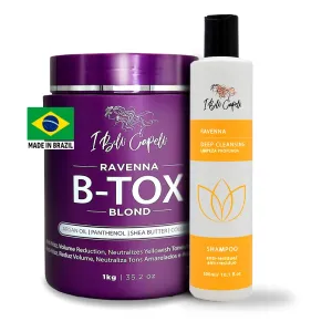 Ravenna Blond B-tox Hair Treatment Kit - 1kg/35.02 oz Hair B-tox   300ml/10.1 fl.oz Anti-Residue Clarifying Shampoo for Longer Effect