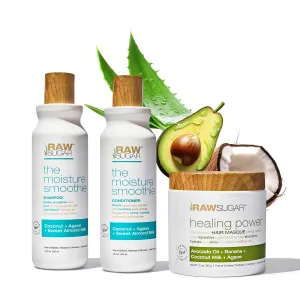 Raw Sugar Moisture Smoothie   Hair Masque Bundle - Shampoo & Conditioner for Dry Damaged Hair, Sulfate & Paraben Free