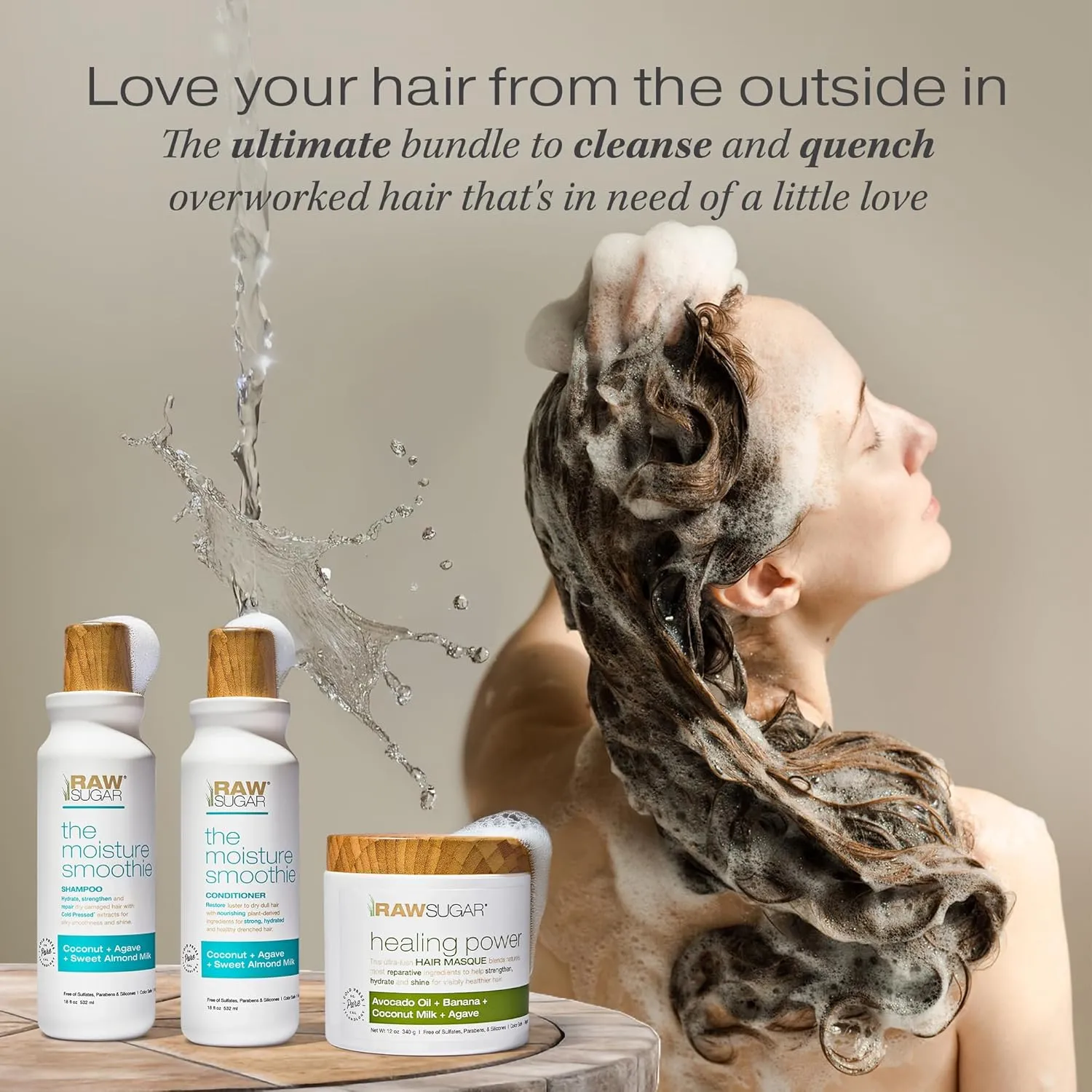 Raw Sugar Moisture Smoothie   Hair Masque Bundle - Shampoo & Conditioner for Dry Damaged Hair, Sulfate & Paraben Free