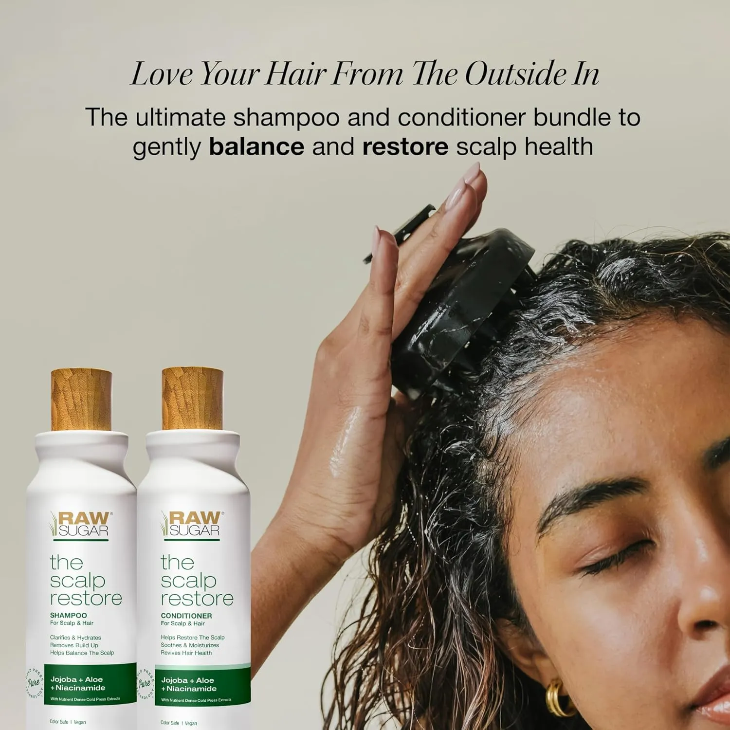 Raw Sugar Scalp Restore Hair Care Bundle, Shampoo and Conditioner Set with Jojoba, Aloe and Niacinamide, Formulated without Sulfates   Parabens