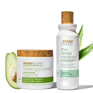 Raw Sugar The Deep Cleanse Shampoo and Healing Power Hair Mask Duo (2 Products) Removes Build-Up, Helps Hydrate and Repair Dry, Damaged Hair, A Restorative Haircare Bundle