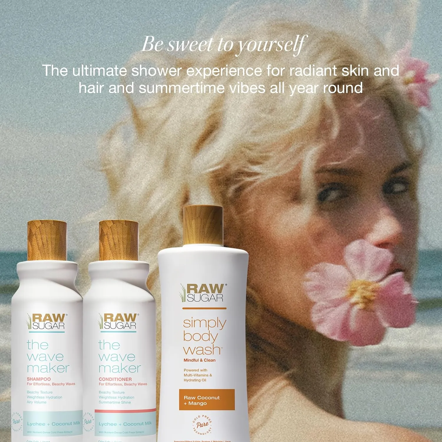 Raw Sugar The Wave Maker Shampoo and Conditioner Set and Coconut   Mango Body Wash (3 Products) Add Texture & Volume to Curly Hair, Cleanse and Revitalize Skin, Complete Haircare and Skincare Bundle
