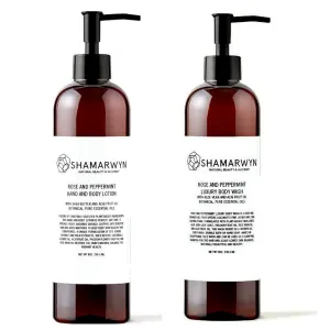 Rose & Peppermint Body Gift Set – Luxury Body Wash & Lotion with Natural Organic Essential Oils – 8oz Each