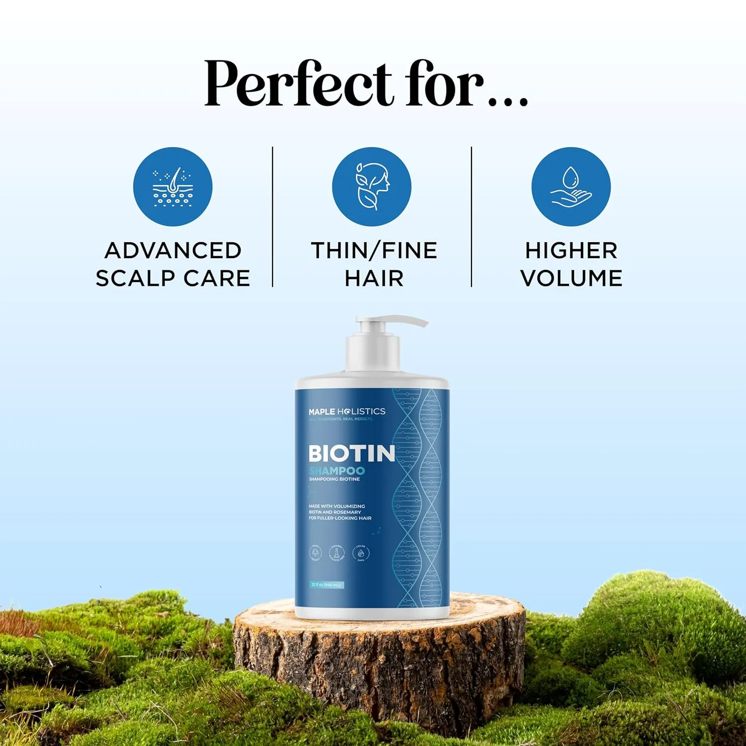Rosemary and Biotin Shampoo for Thinning Hair - Vegan Volumizing Shampoo for Fine Hair with B Vitamins Argan Oil & Tea Tree Essential Oil - Paraben Silicone and Sulfate Free Vegan Formula (32 Fl Oz)