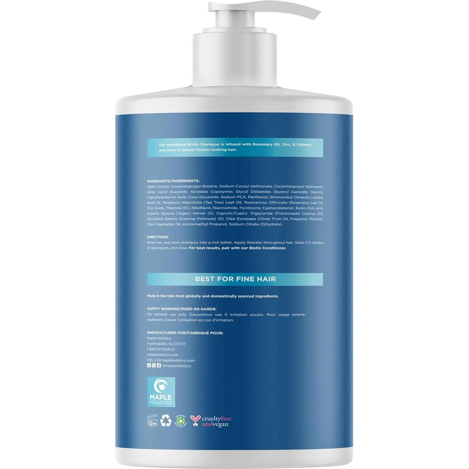 Rosemary and Biotin Shampoo for Thinning Hair - Vegan Volumizing Shampoo for Fine Hair with B Vitamins Argan Oil & Tea Tree Essential Oil - Paraben Silicone and Sulfate Free Vegan Formula (32 Fl Oz)