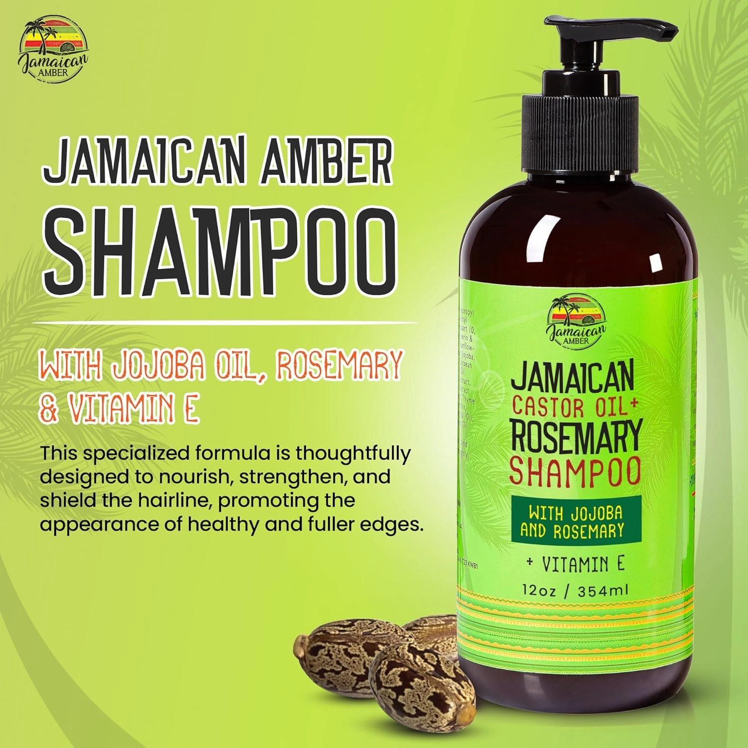 Rosemary Shampoo for Hair Strengthening - 12 oz / 340ml - Moisturizing, Strengthening Shampoo, Promoting Nourishment & Hydration for Hair with Castor Oil and Jojoba Oil