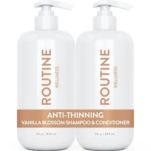 Routine Wellness Anti-Thinning Shampoo and Conditioner Set for Thinning Hair - Biotin DHT Blocker Women & Men - Color Safe Shampoo for Hair Loss & Healthier Hair - Vanilla Blossom (Pack of 2)