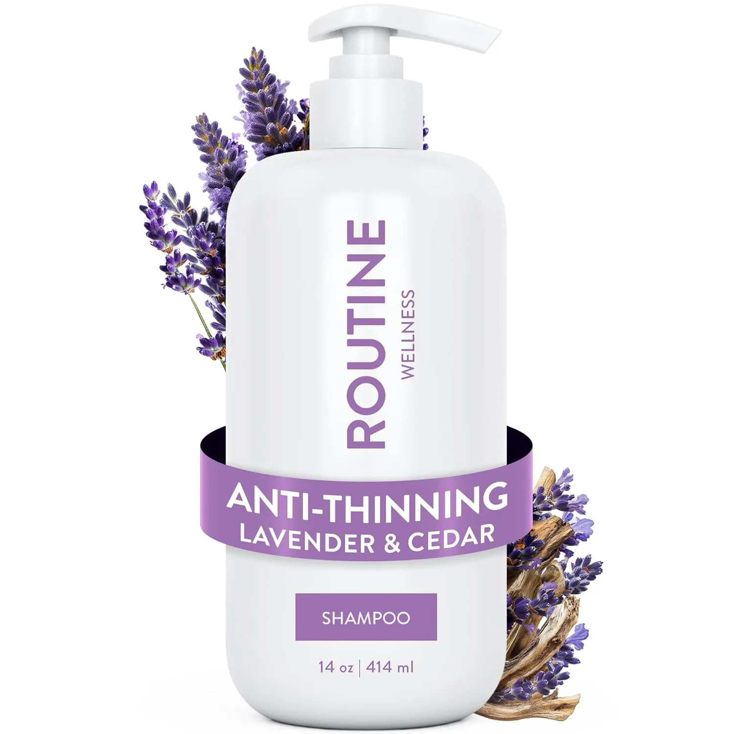 Routine Wellness Anti-Thinning Shampoo for Thinning Hair - Biotin DHT Blocker Women & Men - Color Safe Shampoo for Hair Loss & Healthy Hair - Lavender & Cedar- 14oz